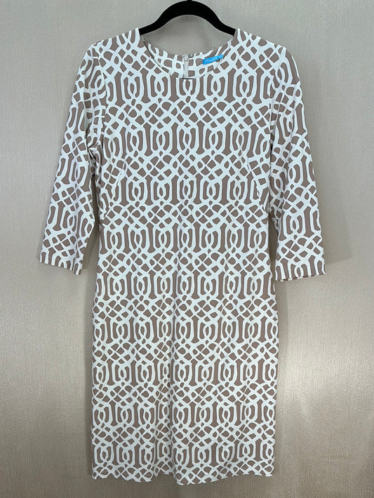J. MCLAUGHLIN mocha white print Catalina Cloth 3/4 Sleeve Sophia Dress - M
