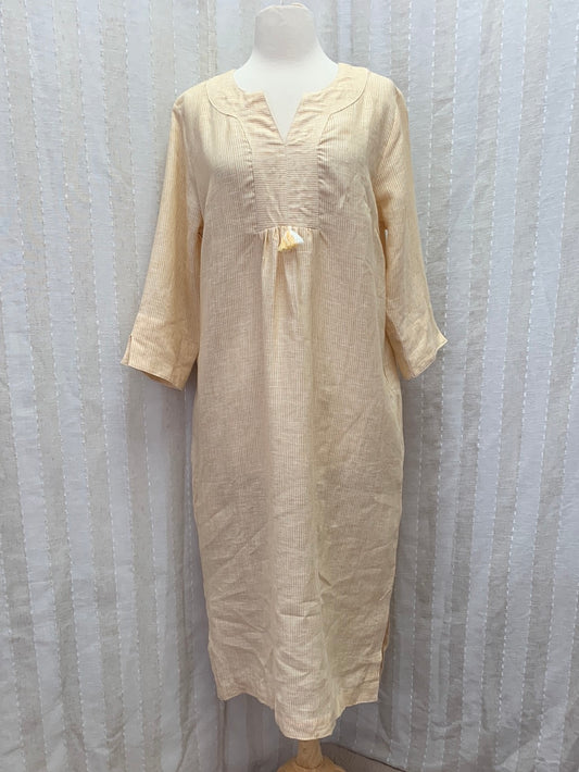 NWT - NoLoGo yellow stripe At Ease Linen 3/4 Sleeve Midi Dress - S/M