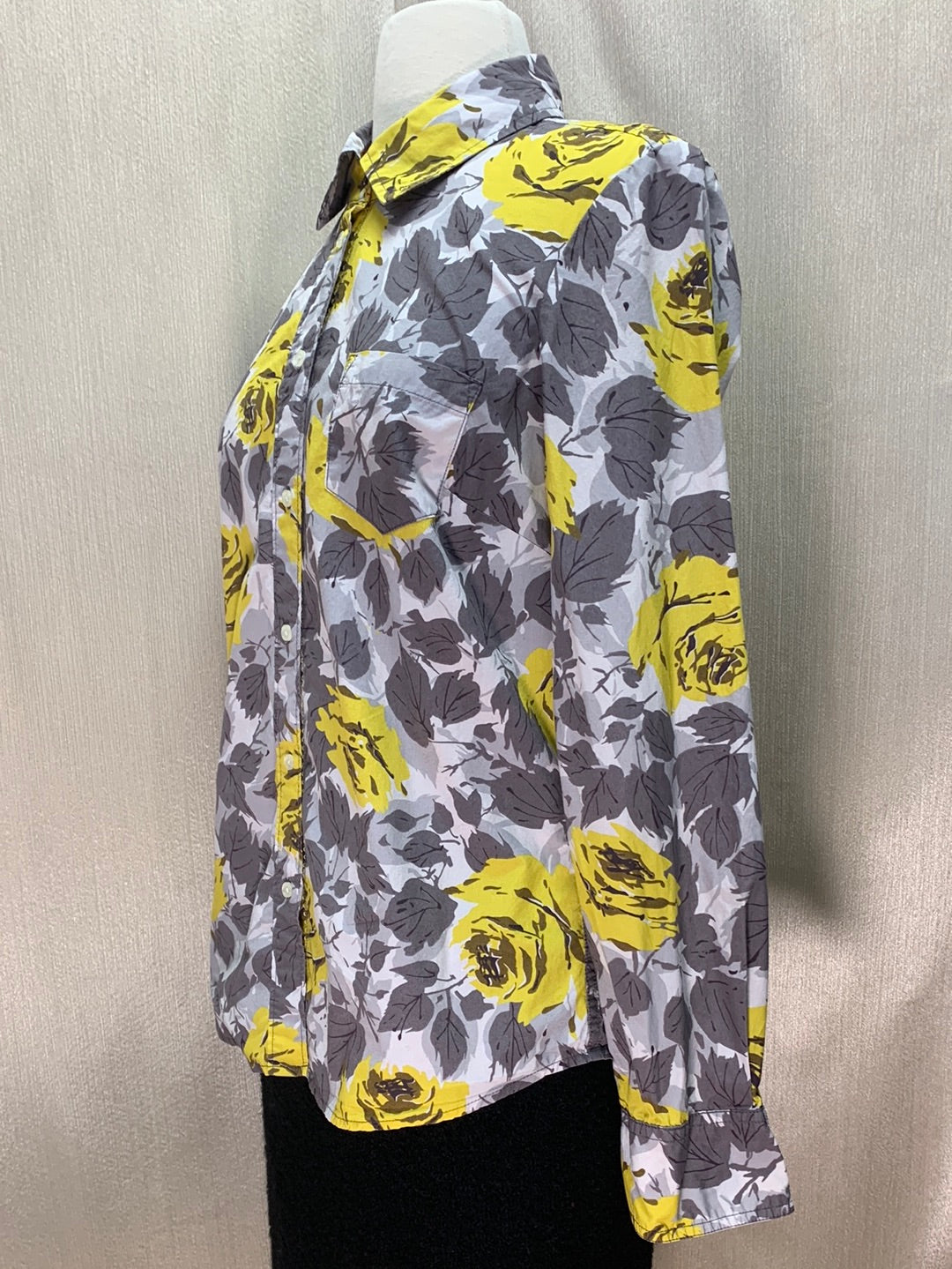 BODEN yellow gray floral 100% Cotton Long Sleeve Button Up Top - US 8