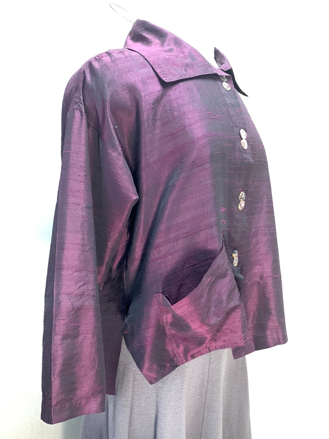 ANU by NATURAL wine black Pure Silk Long Sleeve Button Up Top - L / XL