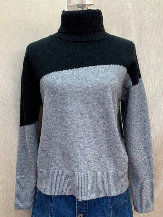 NWT - ANTHROPOLOGIE black grey Colorblock Turtleneck Sweater - S