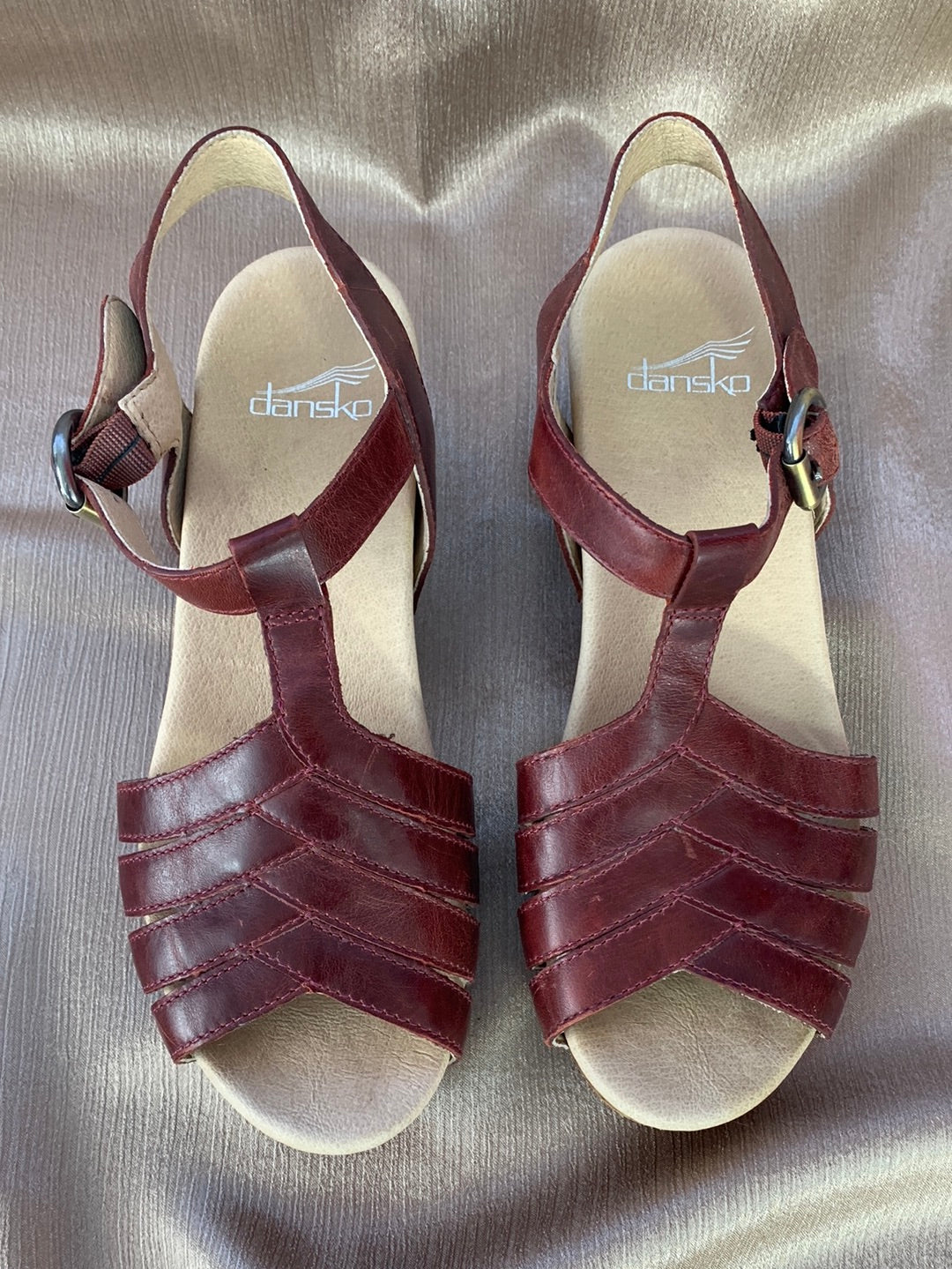 DANSKO mahogany Mara Open Toe Calf Leather Sandal 37 US 6.5 7