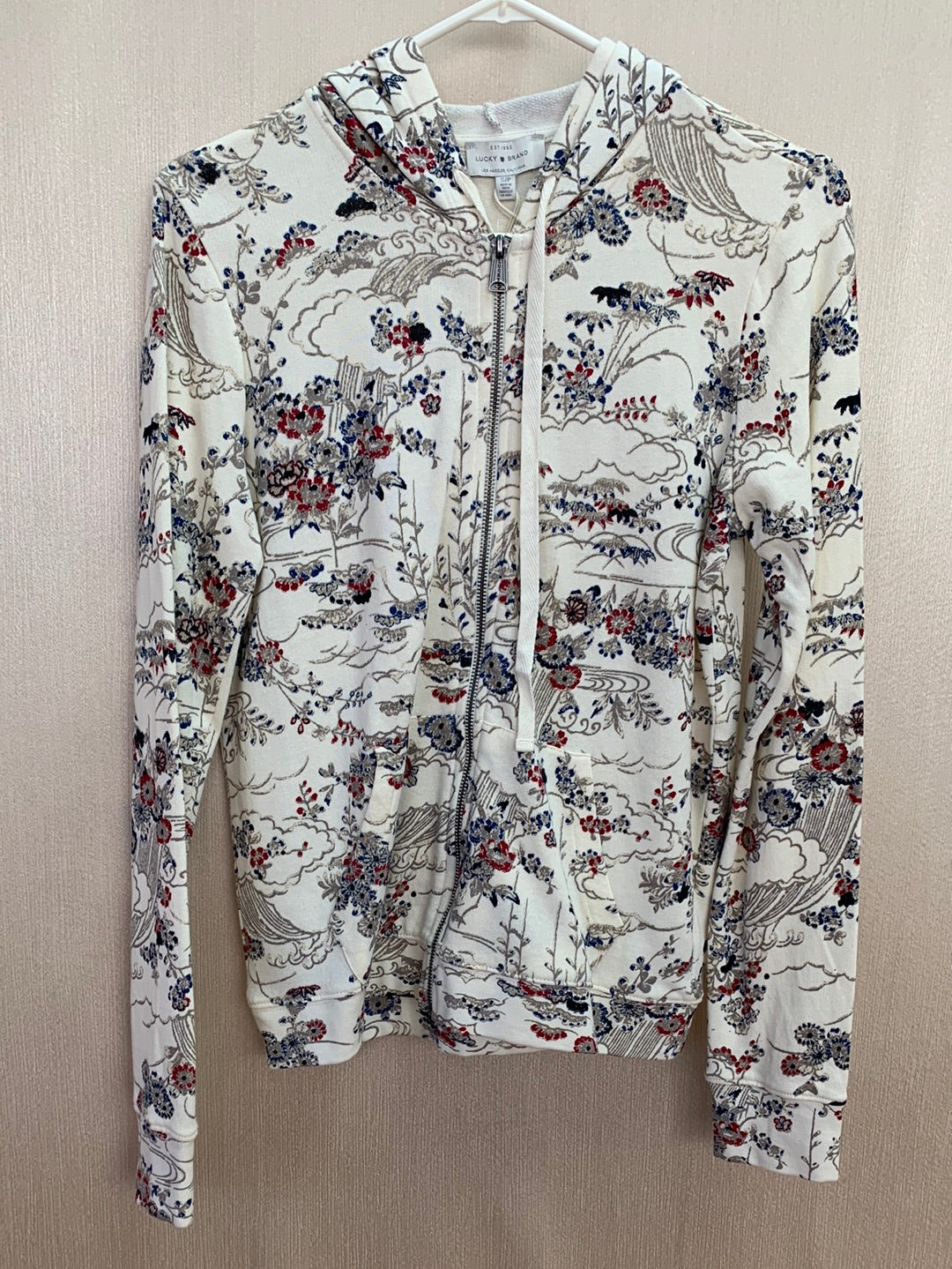 NWT - Lucky Brand White Floral Lucky Hooded Jacket -  S / P