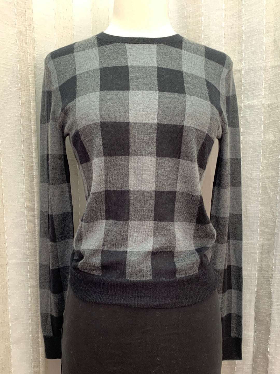 NWT - THEORY gray plaid Crew Neck Silk Cashmere Sweater - Small