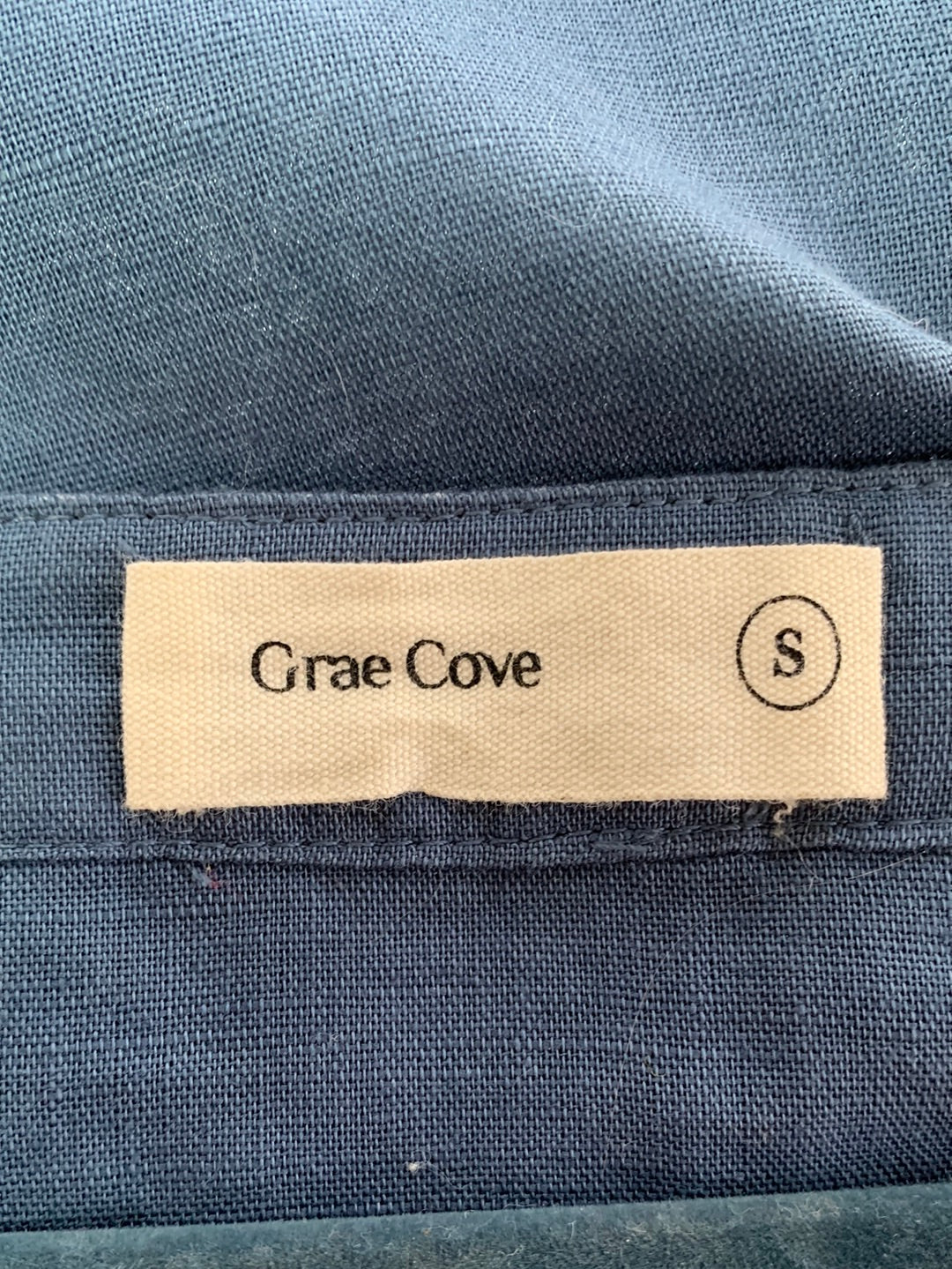 GRAE COVE blue Linen Cotton Button Up Short Sleeve Blouse - S