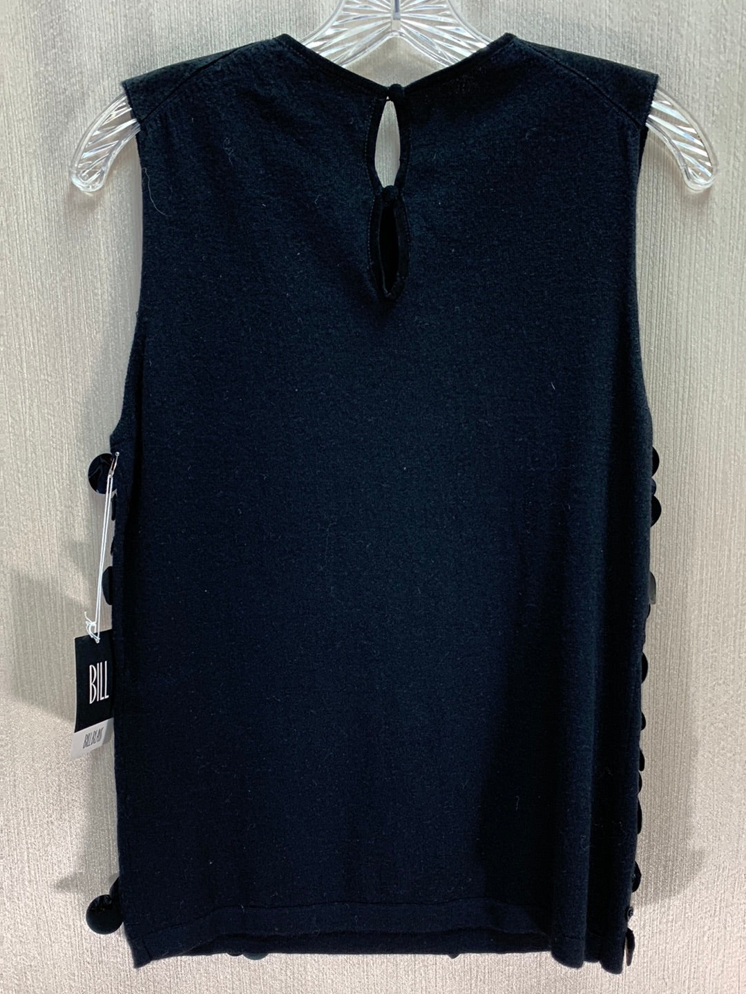 NWT - BILL BLASS black Merino Wool Leather Sequin Sleeveless Top - S