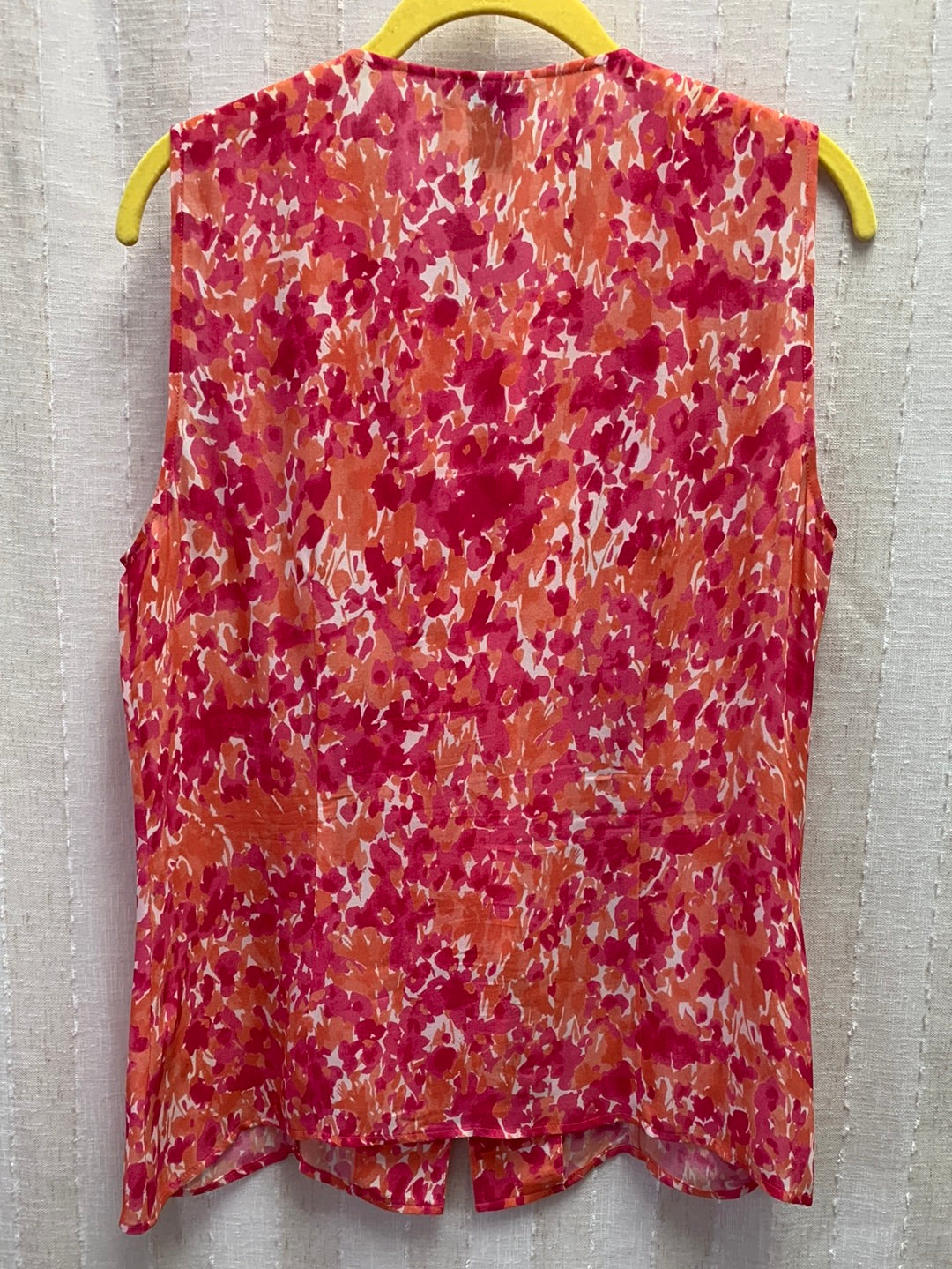 DONCASTER pink orange print 100% Silk Sleeveless Button Up Ruffle Blouse - 10