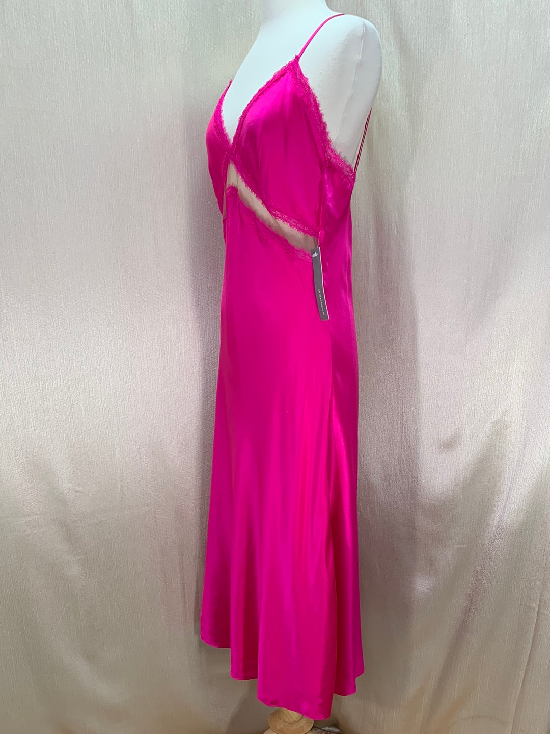 NWT - CAMI NYC ANTHROPOLOGIE neon pink Silk Delfina Slip Dress - L