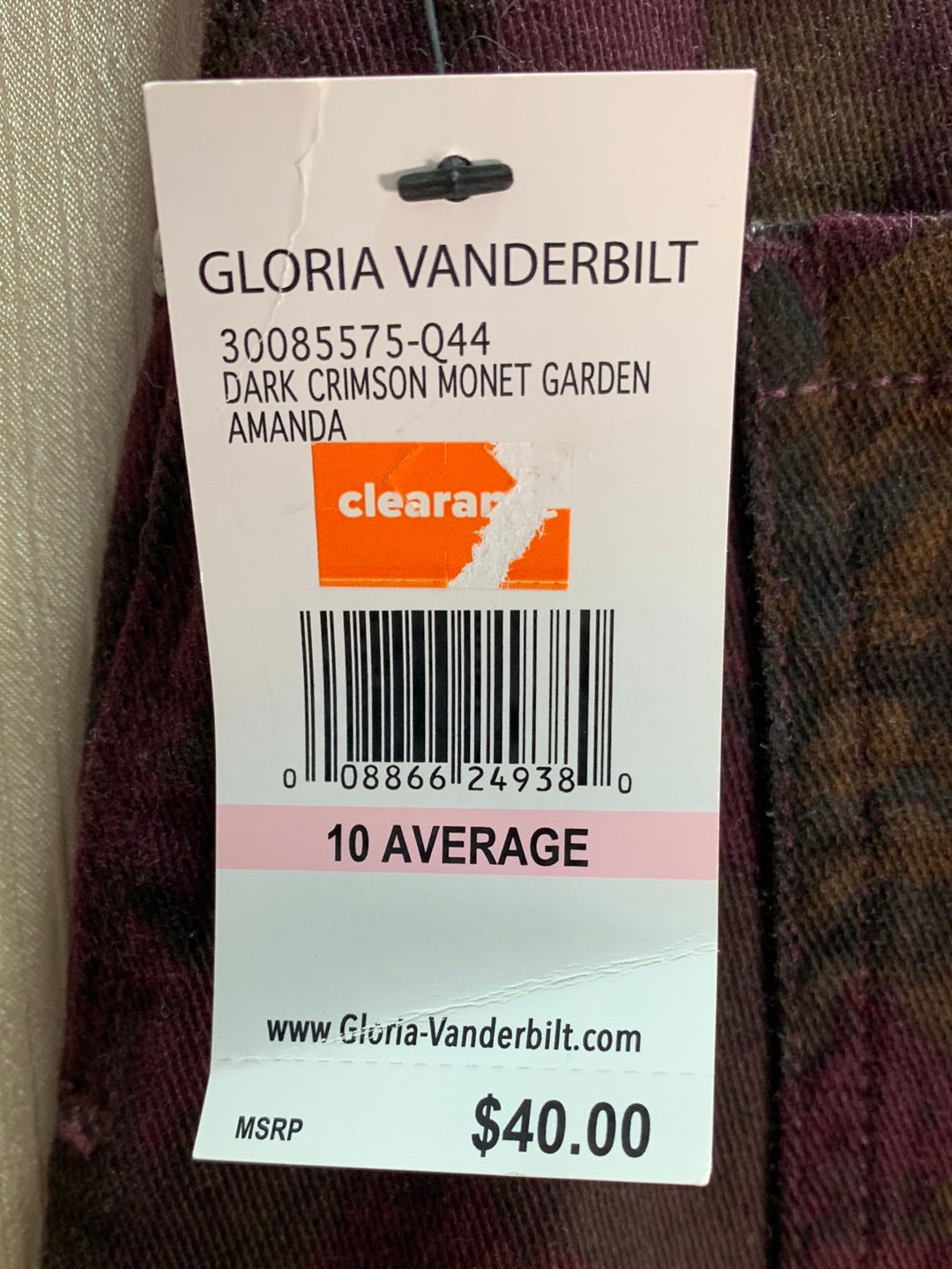NWT - GLORIA VANDERBILT dark crimson Monet Garden Amanda Jeans - 10