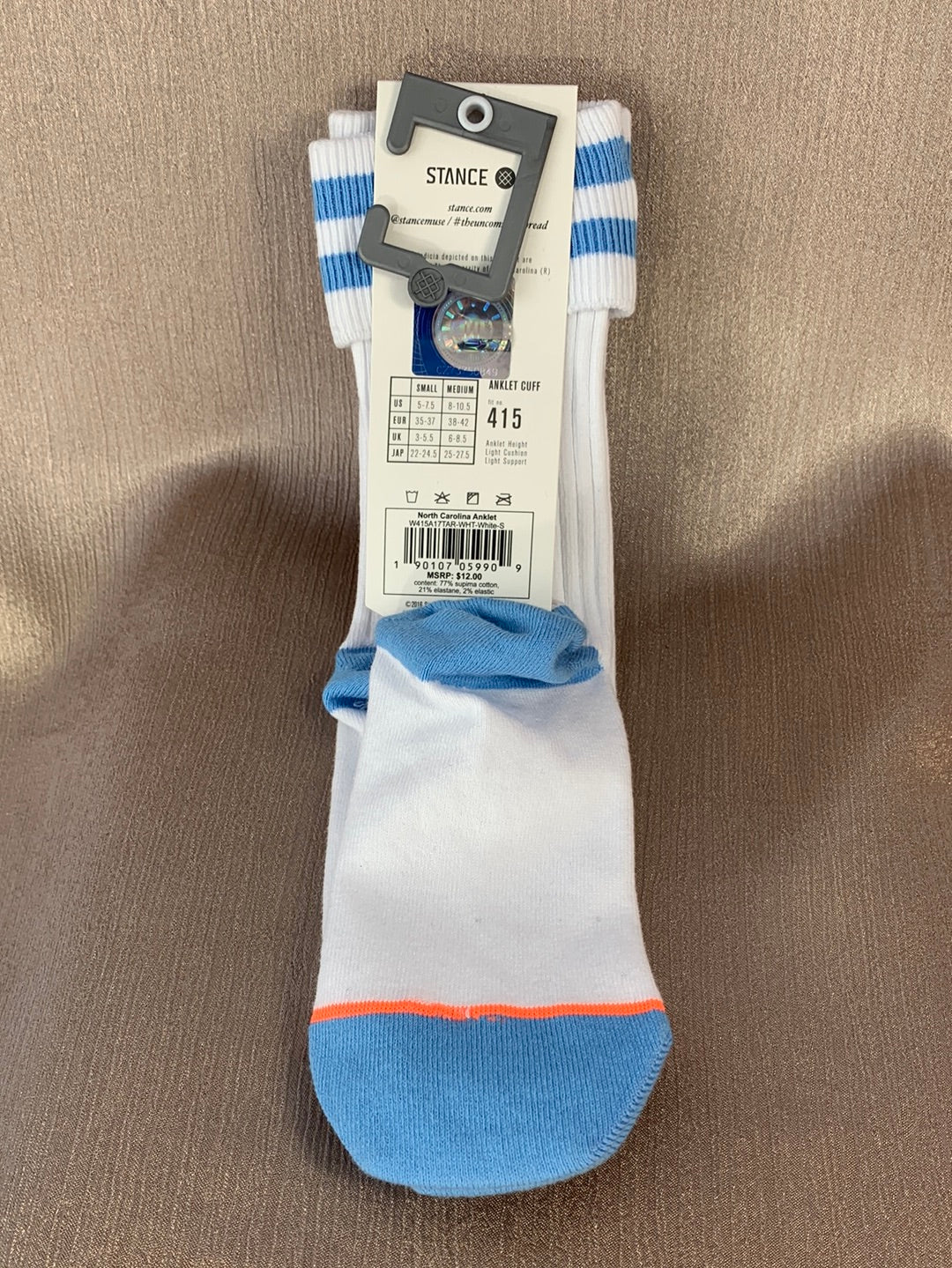 NWT - STANCE white blue Anklet Cuff UNC Carolina Socks - S | 5-7.5