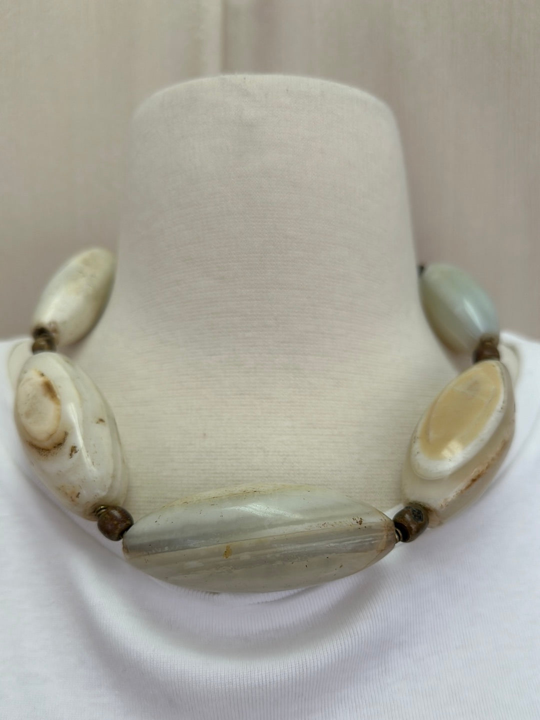 African White Agate Trade Bead Necklace - 20" | each beads 2" - 2.5"