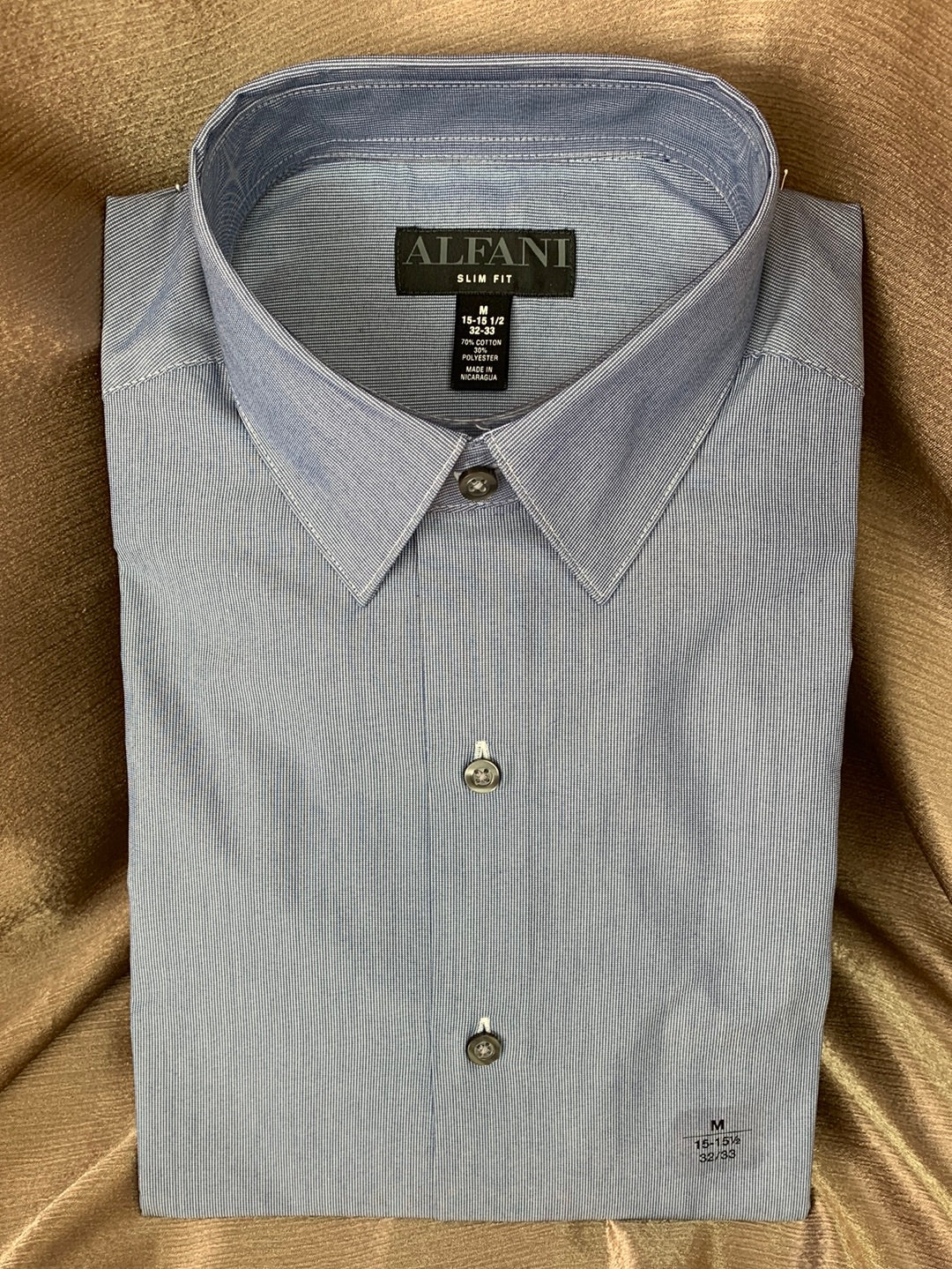 NWT - ALFANI blue Slim Fit Long Sleeve Button Up Shirt - 15-15.5 32-33 / M