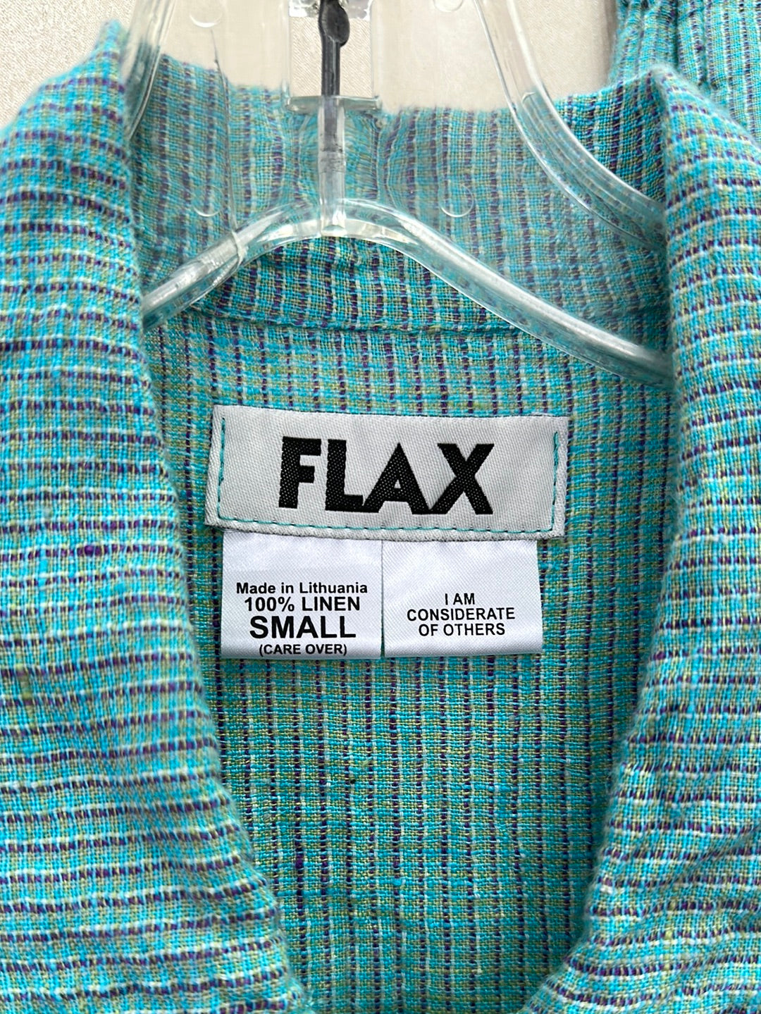 FLAX aqua stripe Linen Sleeveless Button Shirt & Pull On Pants Set - S