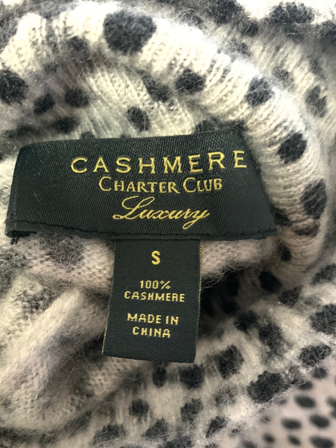 CHARTER CLUB LUXURY grey black Cashmere Dot Turtleneck Sweater - S