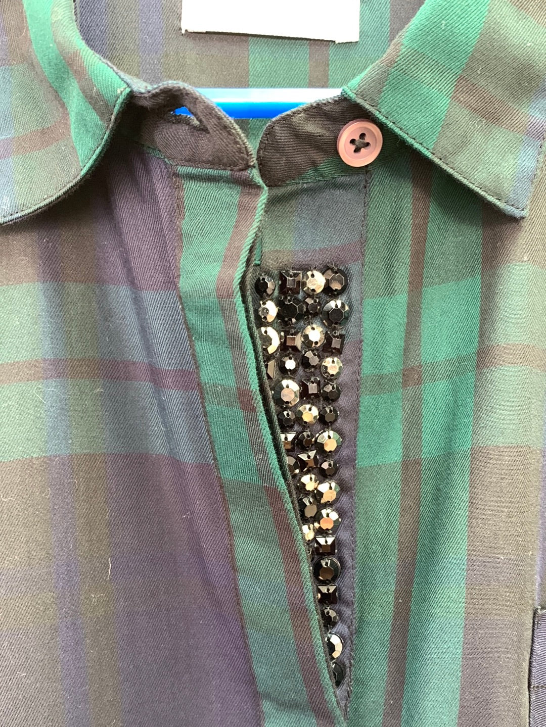 ORVIS green blue plaid Cotton Beaded Long Sleeve Button Up Shirt - 14