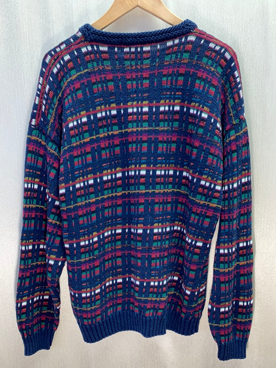VINTAGE 90s - ETCHINGS navy multicolor Ramie Cotton Sweater - Large