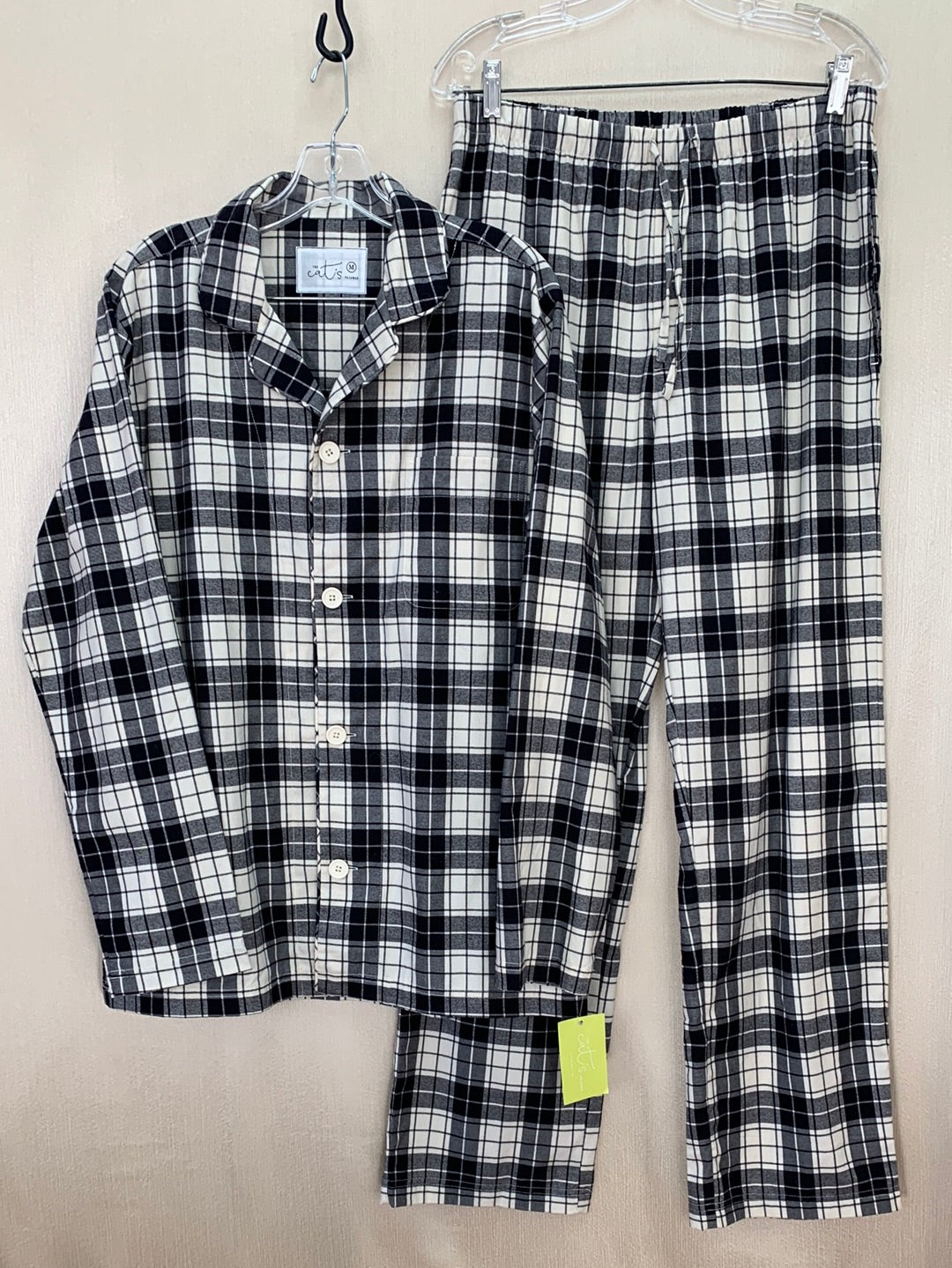 NWT - THE CATS PAJAMAS black Plaid Denmark Pima Flannel Pajama Set - M