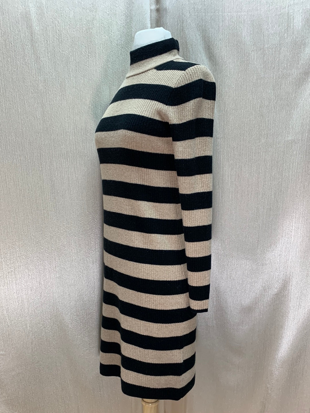 NWT - J. CREW tan black Stripe Wool Blend Turtleneck Sweater Dress - XS