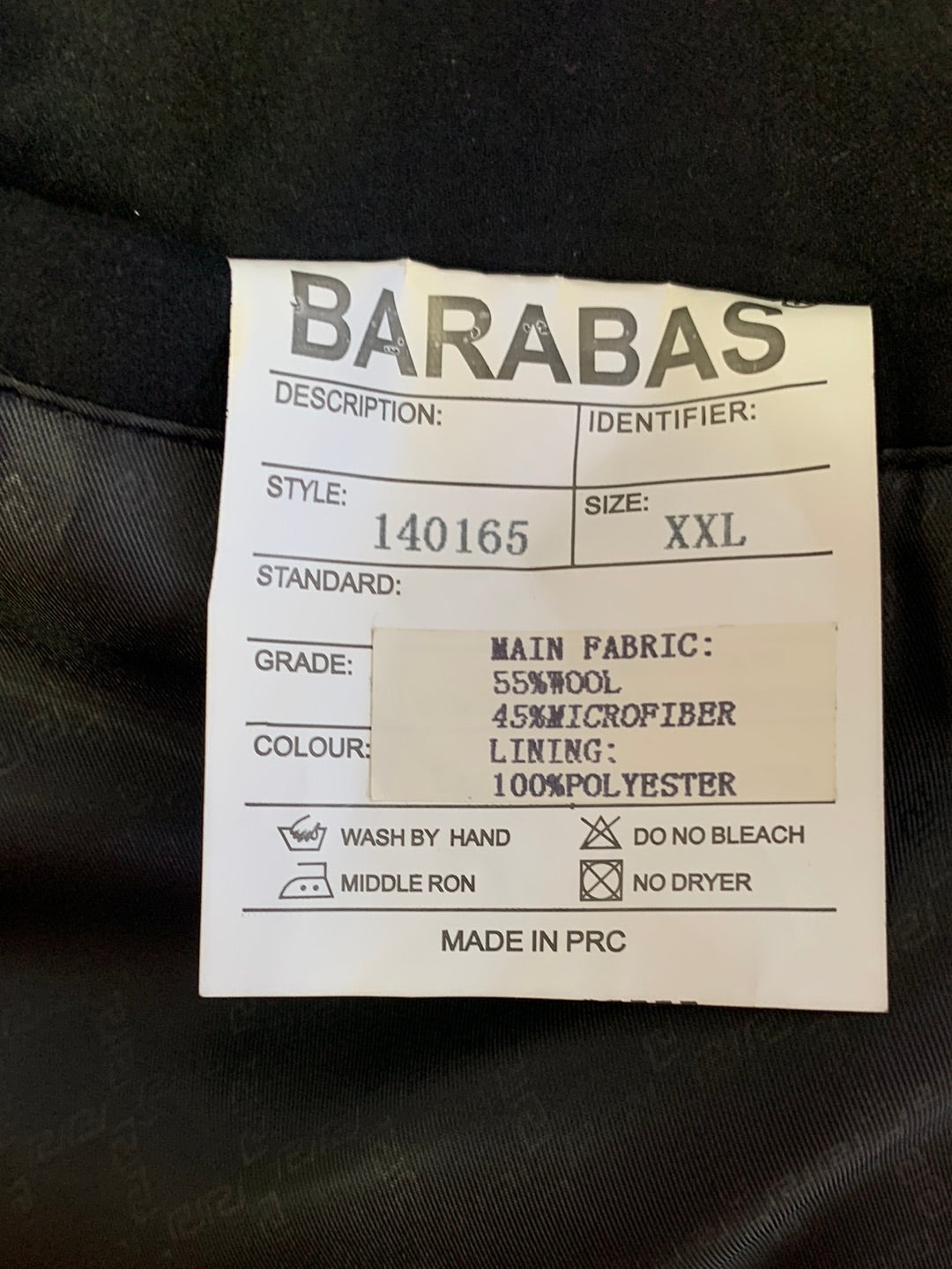 BARABAS black Faux Suede & Wool Zip Up Collared Jacket - XXL
