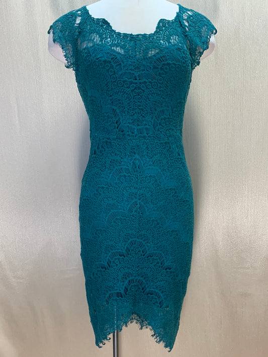INTIMATELY FREE PEOPLE teal Lace Bodycon Cap Sleeve Slip Dress - L