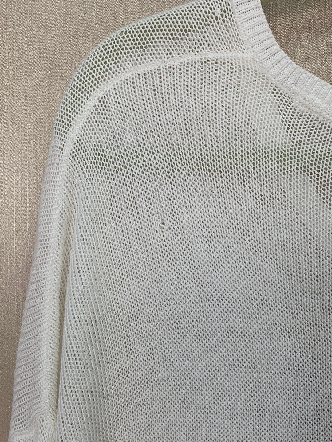 NWT - J JILL cream Floral Linen Blend 3/4 Sleeve V-Neck Sweater Top - L (flaw)