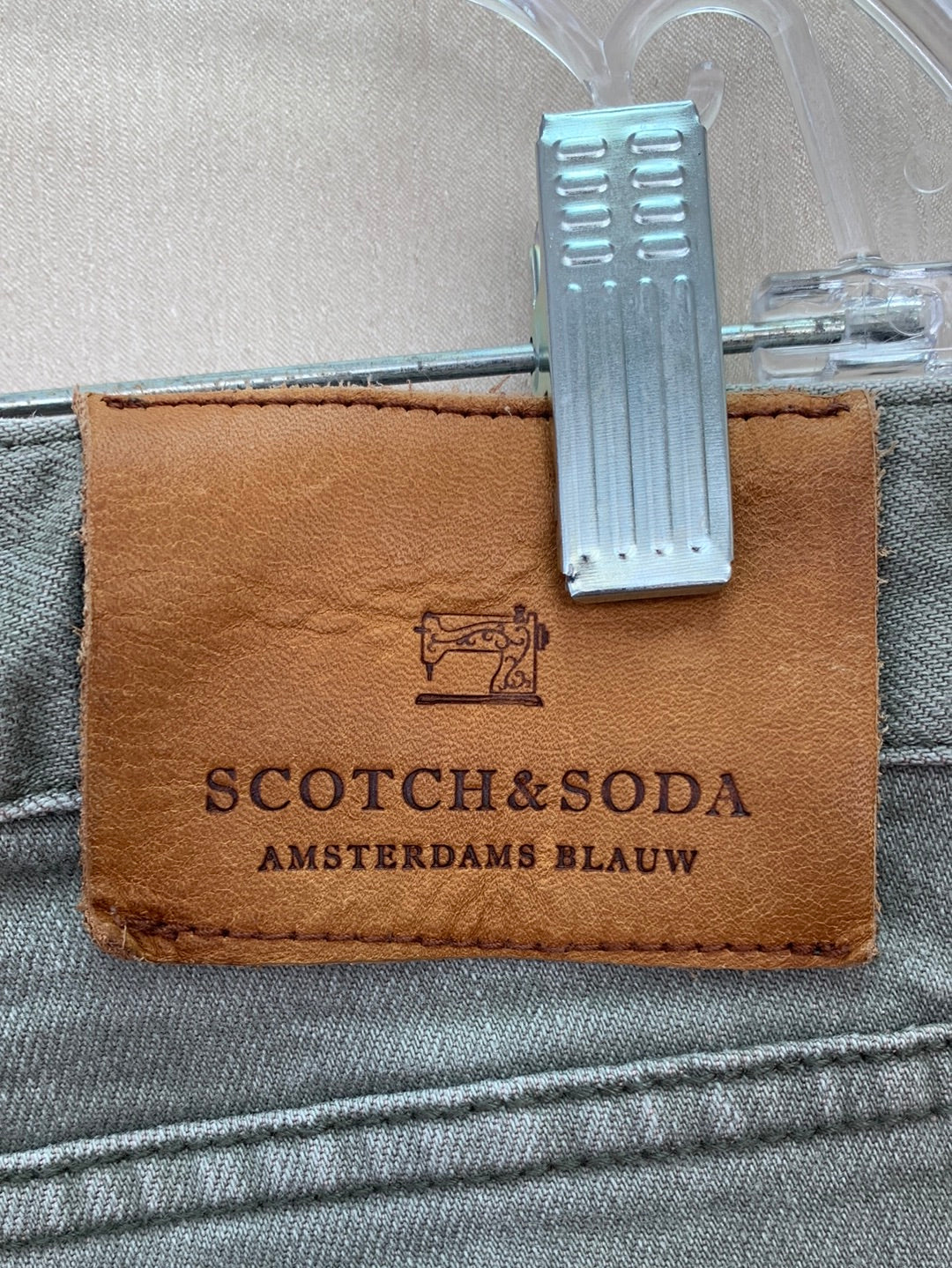 SCOTCH & SODA olive green Skim Slim Fit Garment-Dyed Jeans - W34 L34