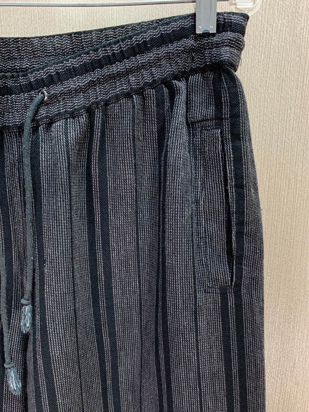 POETRY black grey Stripe 100% Linen Wide Leg Pull On Cropped Pants - US 10