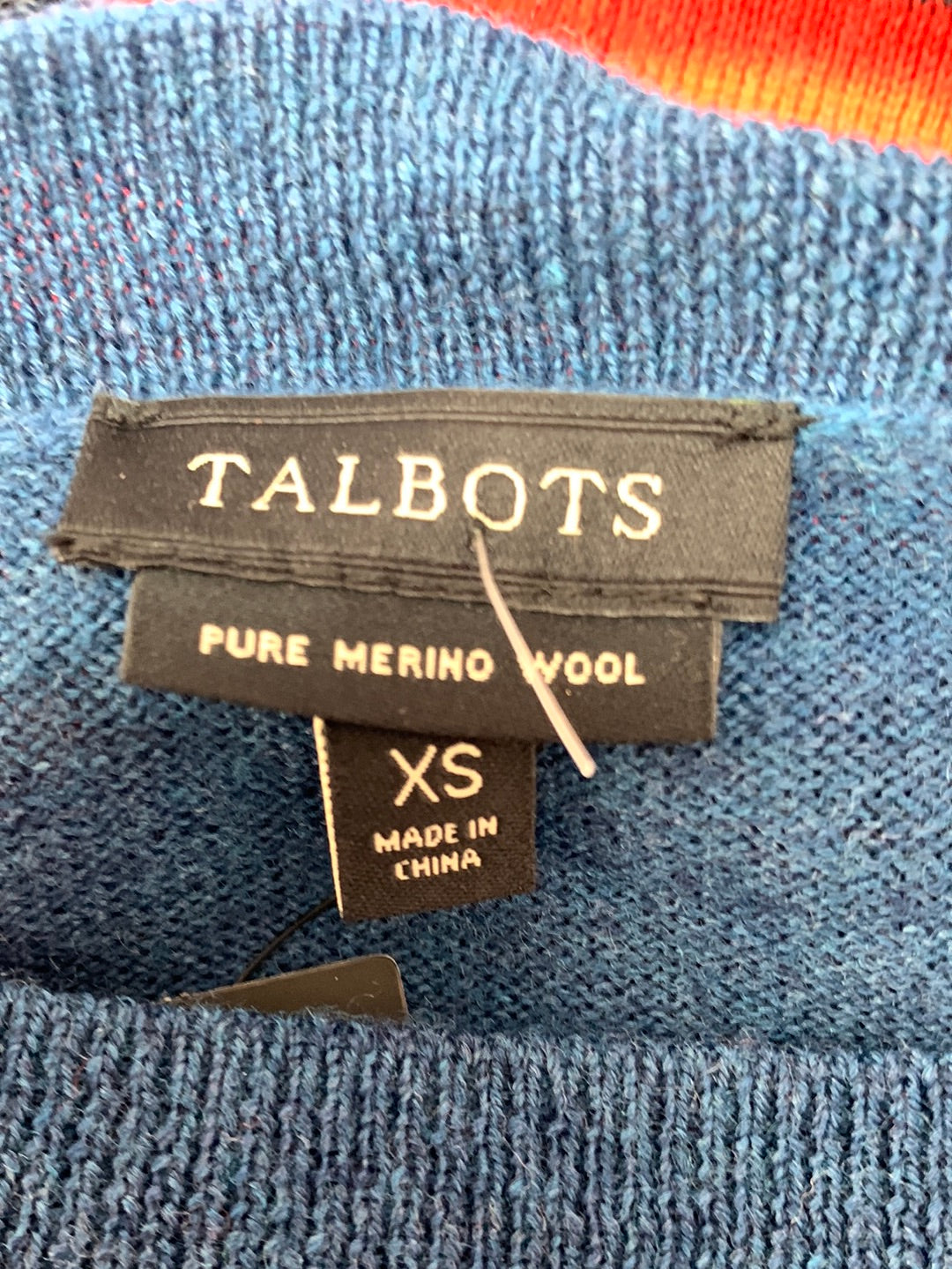 NWT - TALBOTS Blue Red Stripe Merino Wool Sweater - XS
