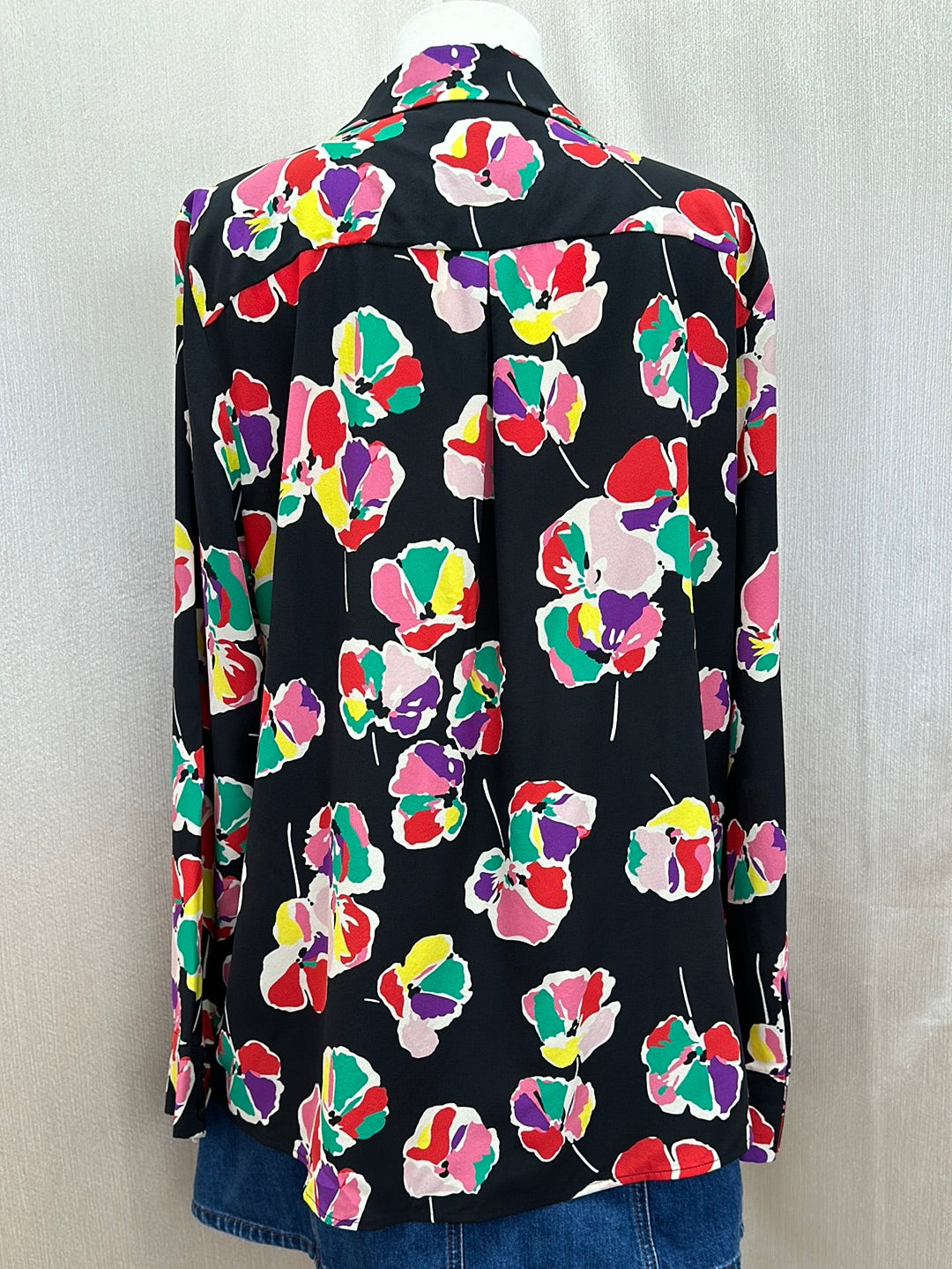 SEZANE black bright Floral 100% Silk Long Sleeve Florence Shirt - 44 | US 12