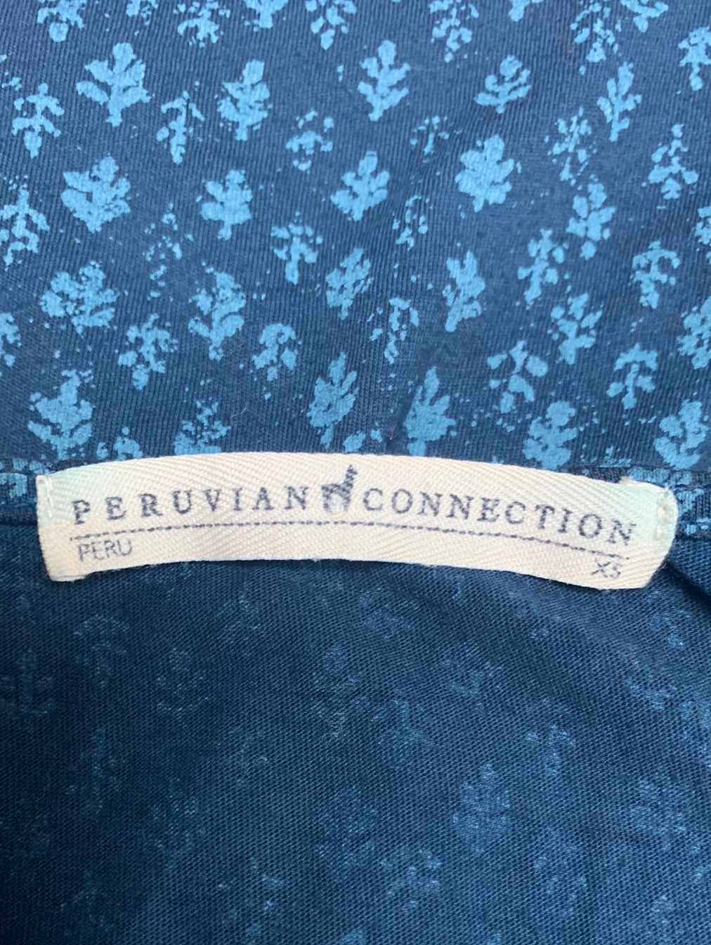 PERUVIAN CONNECTION blue print 3/4 Sleeve Pima Cotton Dress - XS