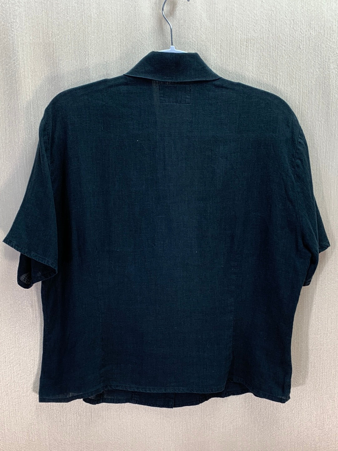 FLAX JEANNE ENGELHART faded black Linen Button Up Short Sleeve Top