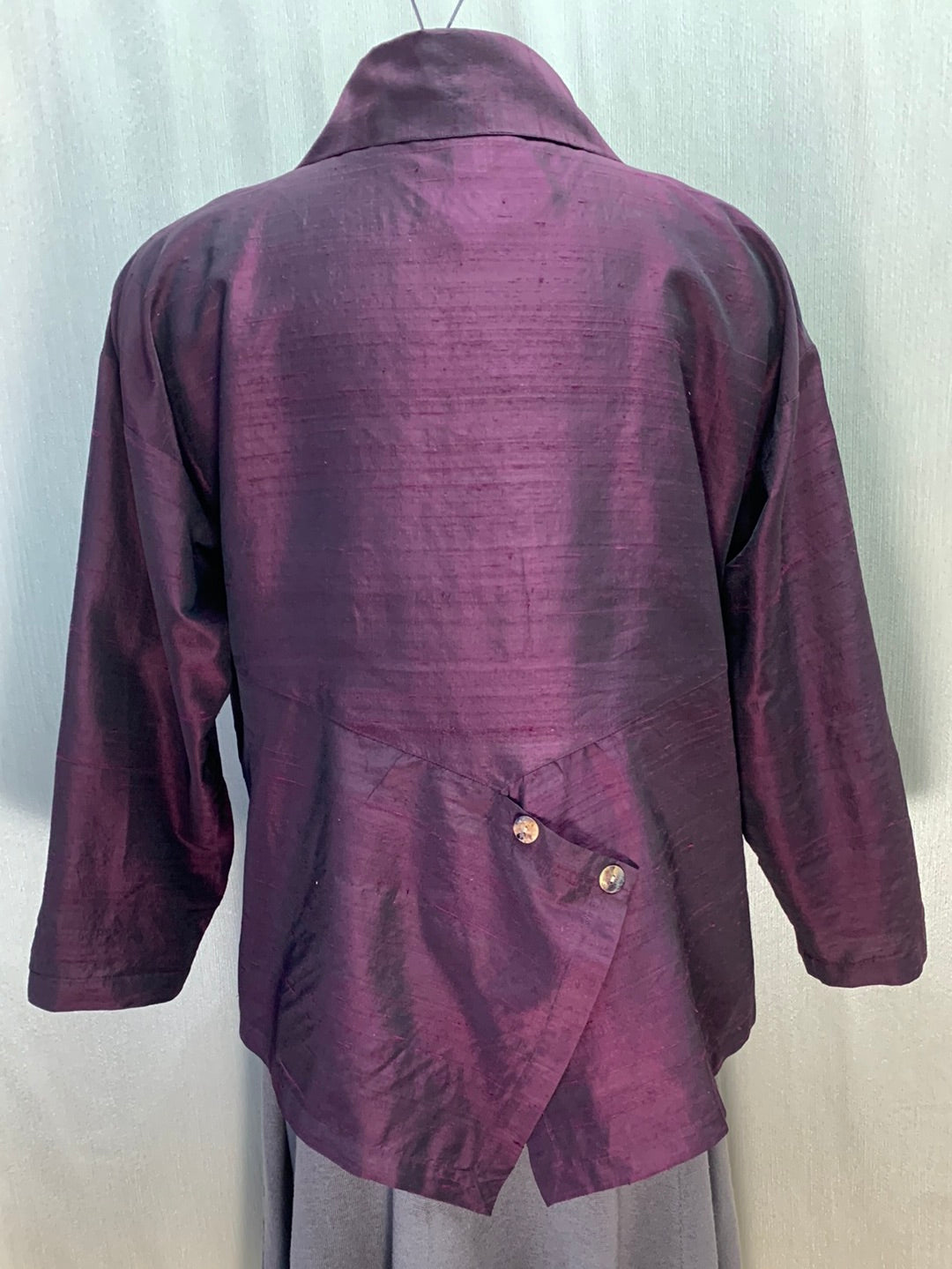 ANU by NATURAL wine black Pure Silk Long Sleeve Button Up Top - L / XL