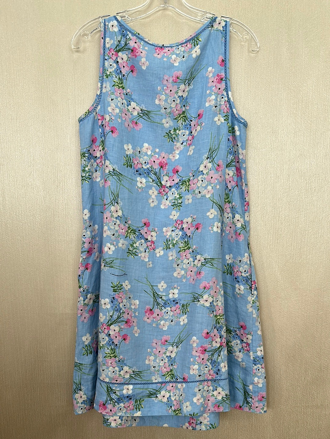 J. JILL blue pink Floral Love Linen Side Pockets Sleeveless Dress - XS