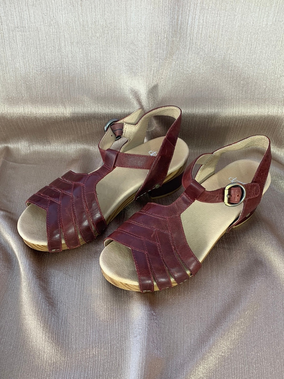 DANSKO mahogany Mara Open Toe Calf Leather Sandal 37 US 6.5 7