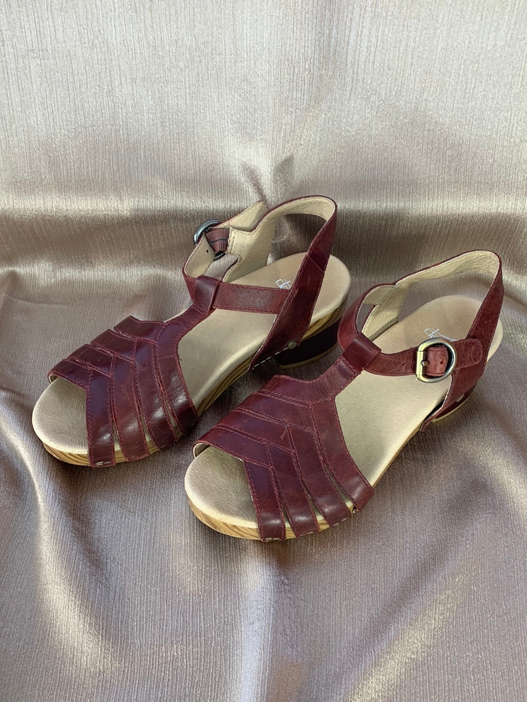 DANSKO mahogany Mara Open Toe Calf Leather Sandal - 37 | US 6.5-7