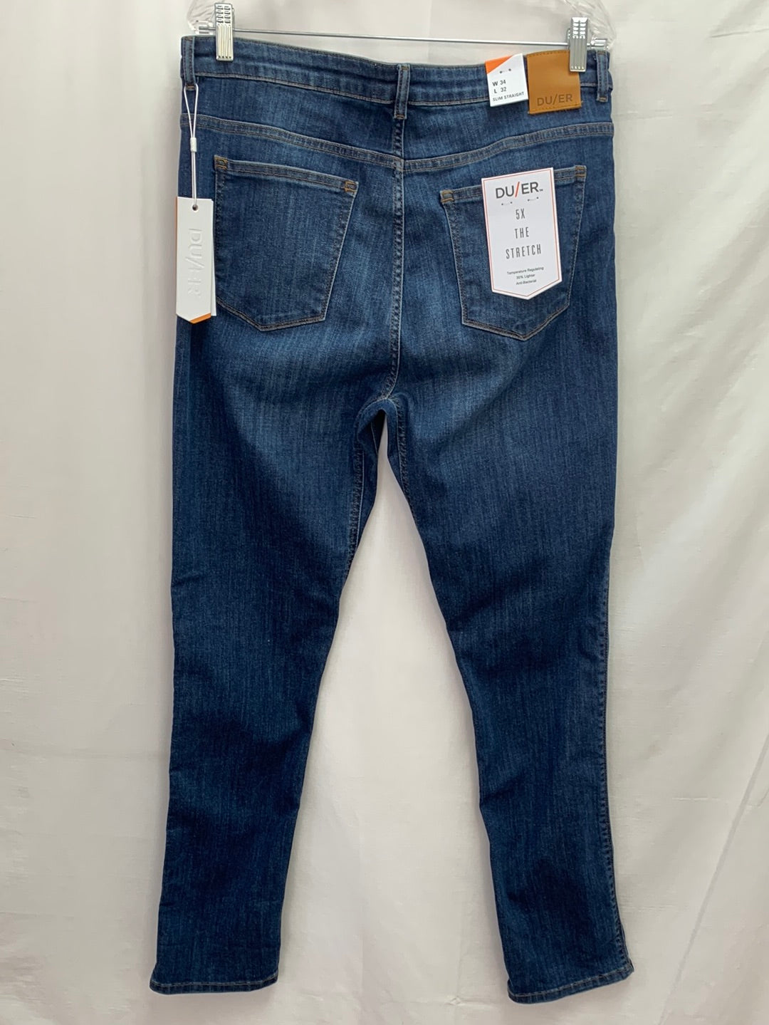 NWT - DU/ER aged med stone blue Mid Rise Slim Straight Jeans - 34x32