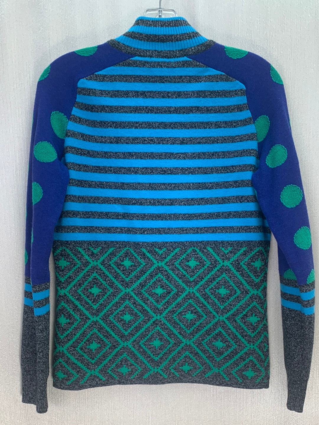 NEVE blue green Merino Wool Blend Dot Stripe 1/4 Zip Pullover Sweater - M