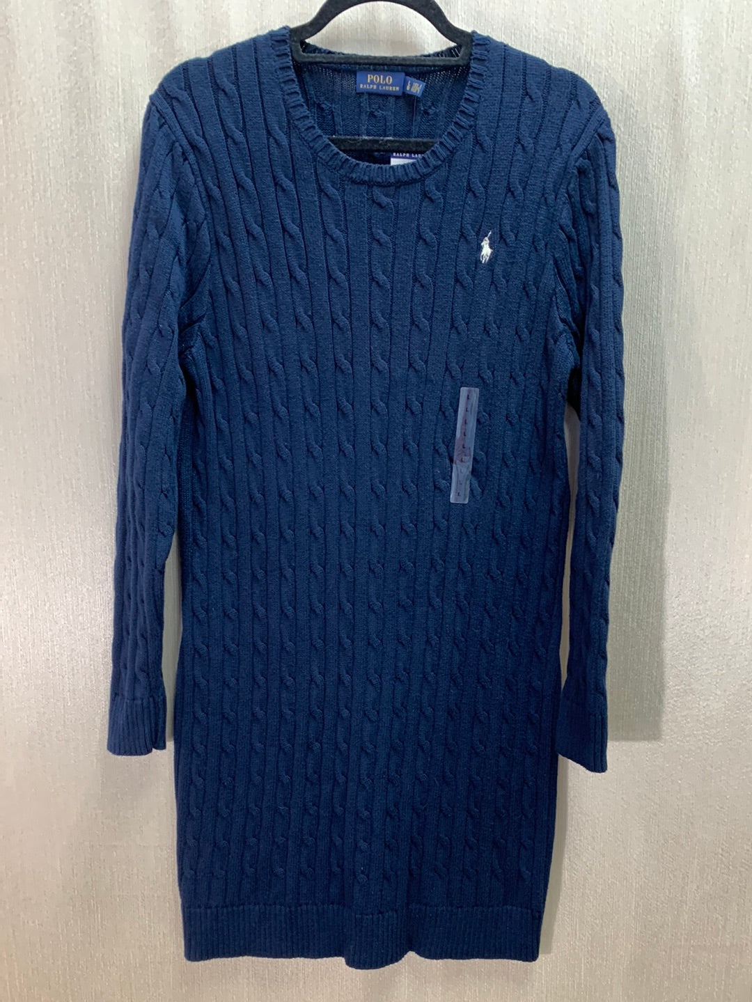 NWT - POLO RALPH LAUREN navy blue Cable Knit LS Sweater Dress - L