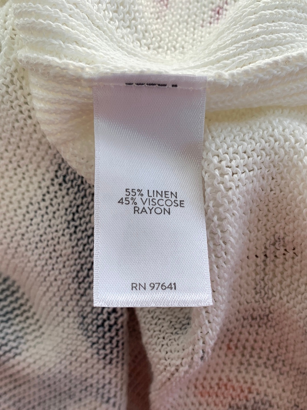 NWT - J JILL cream Floral Linen Blend 3/4 Sleeve V-Neck Sweater Top - L (flaw)