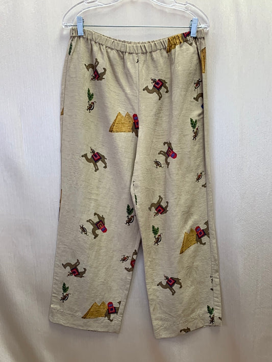 VTG - CHICO'S tan print Silk Linen Camel Pull On Crop Pants - 2 / M