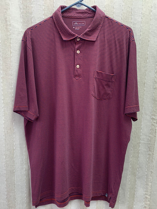 PETER MILLAR navy red stripe Pima Cotton Short Sleeve Polo Shirt - XL