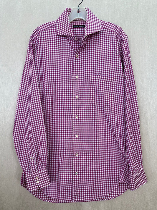 PETER MILLAR pink white check 100% Cotton Button Up Long Sleeve Shirt - M