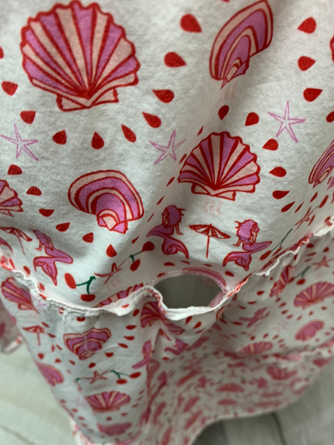 HILL HOUSE pink print Mermaid Cherry Midi Ellie Nap Dress - Medium (repairs needed)