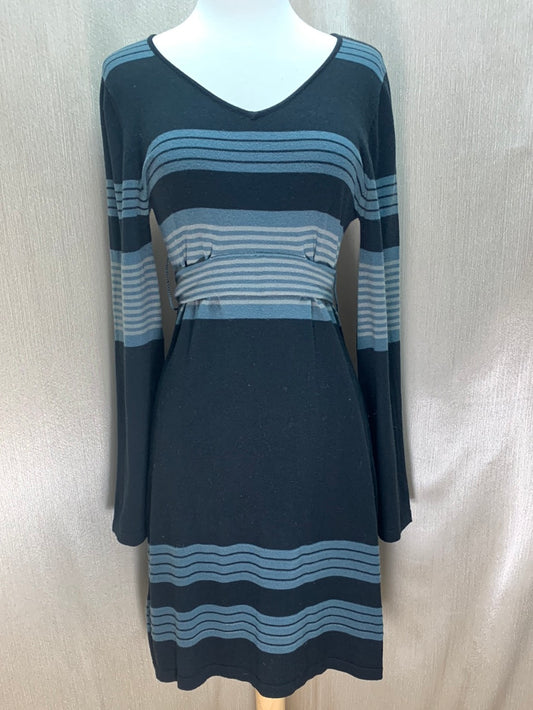 PRANA black blue Stripe Bell Sleeve Belted Sydney Sweater Dress - M
