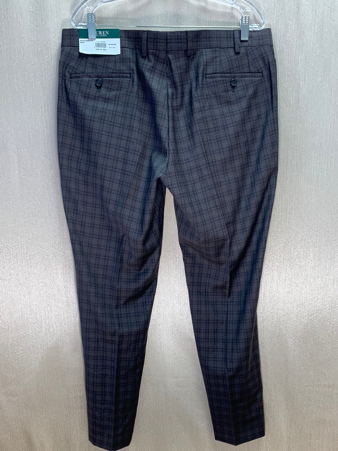 NWT - LAUREN RALPH LAUREN brown plaid Wool Ultraflex Pants - 36x30