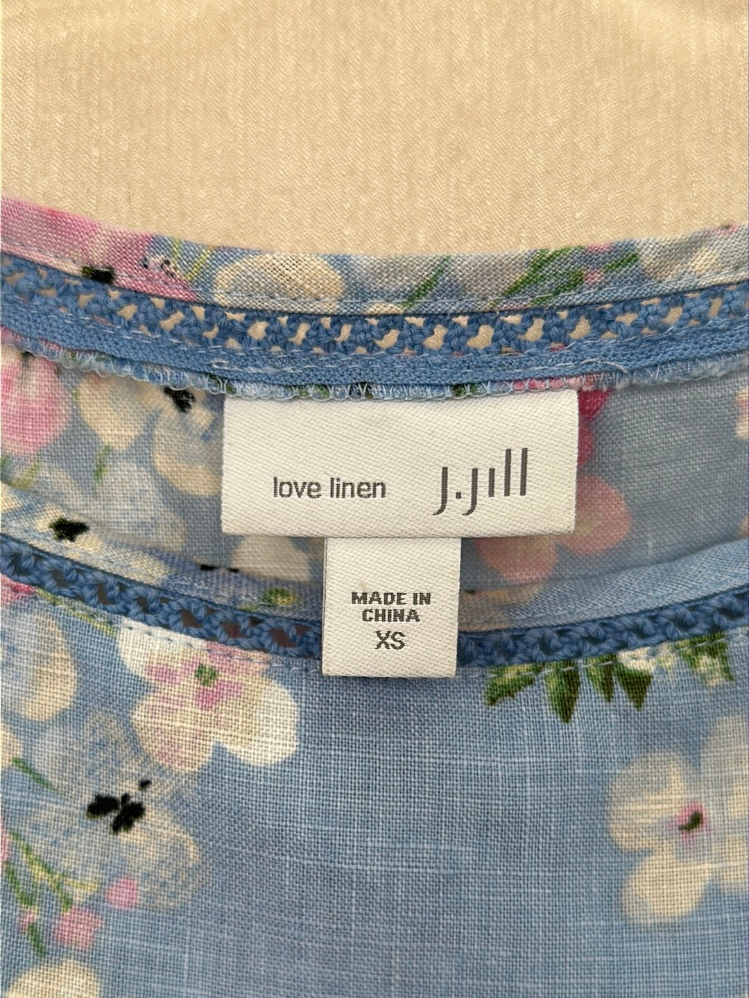 J. JILL blue pink Floral Love Linen Side Pockets Sleeveless Dress - XS