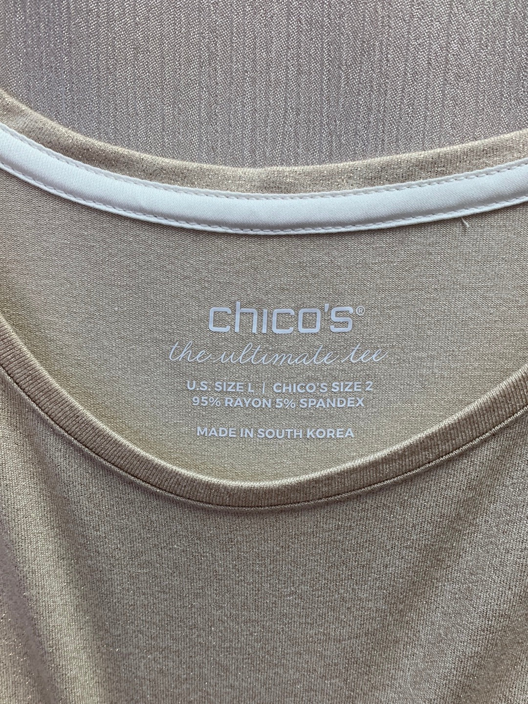 NWT - CHICO'S gold shimmer Long Sleeve Ultimate Tee Knit Top - 2 | US L