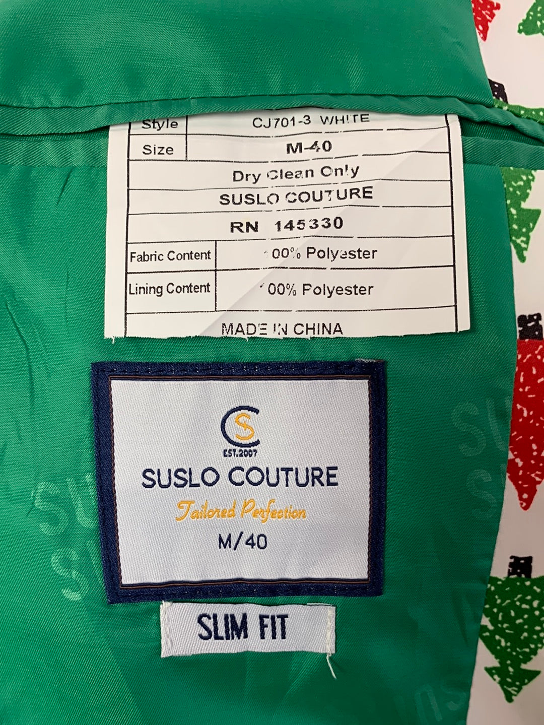NWT - SUSLO COUTURE red green Tree Christmas Slim Fit Blazer - M | 40