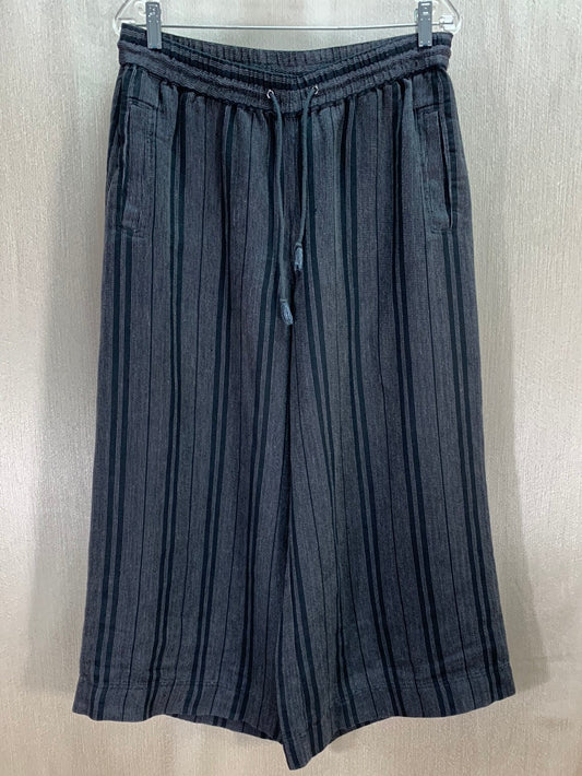 POETRY black grey Stripe 100% Linen Wide Leg Pull On Cropped Pants - US 10