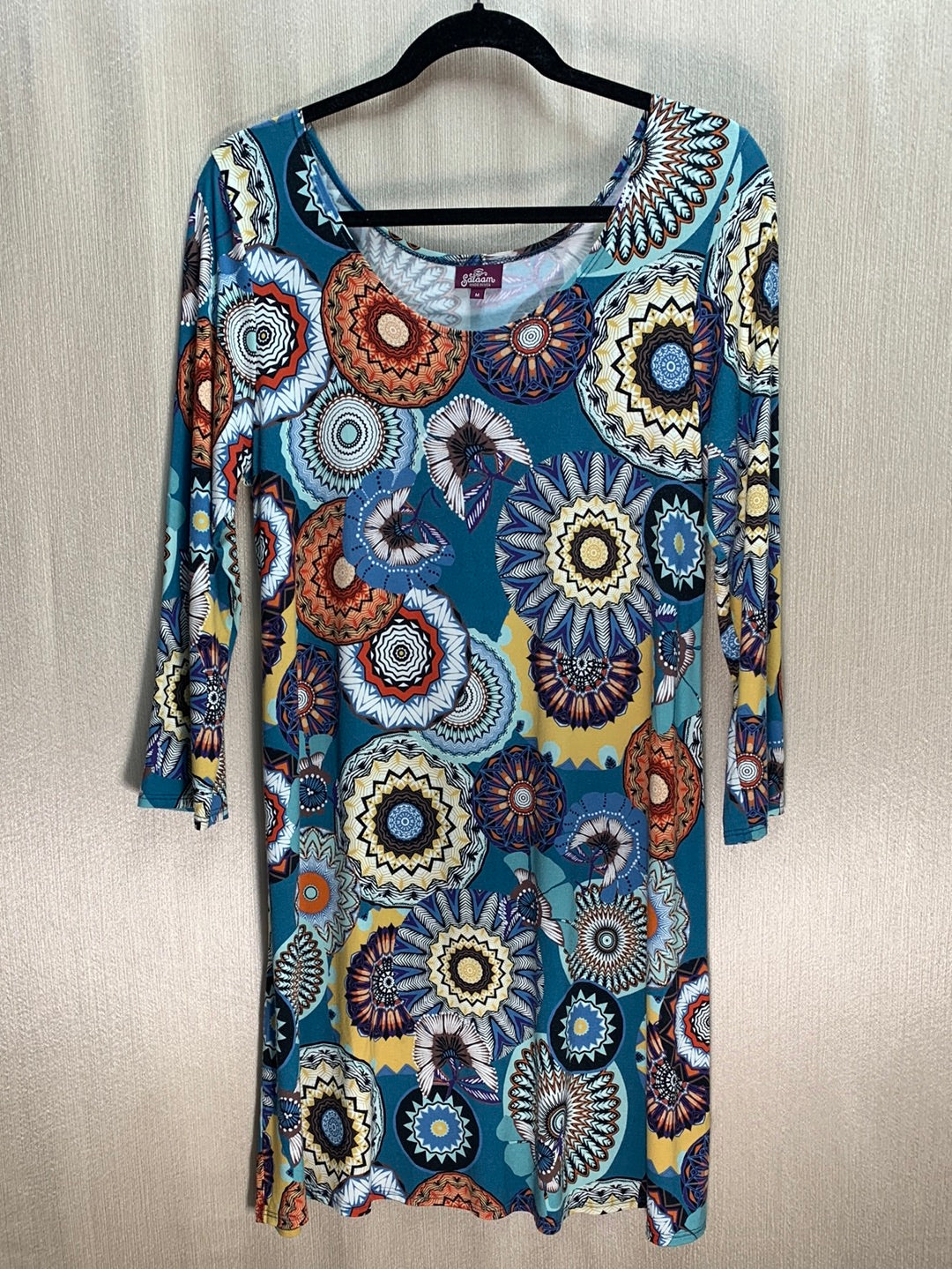 SALAAM blue multicolor print 3/4 Sleeve Lucy Tunic / Dress - M